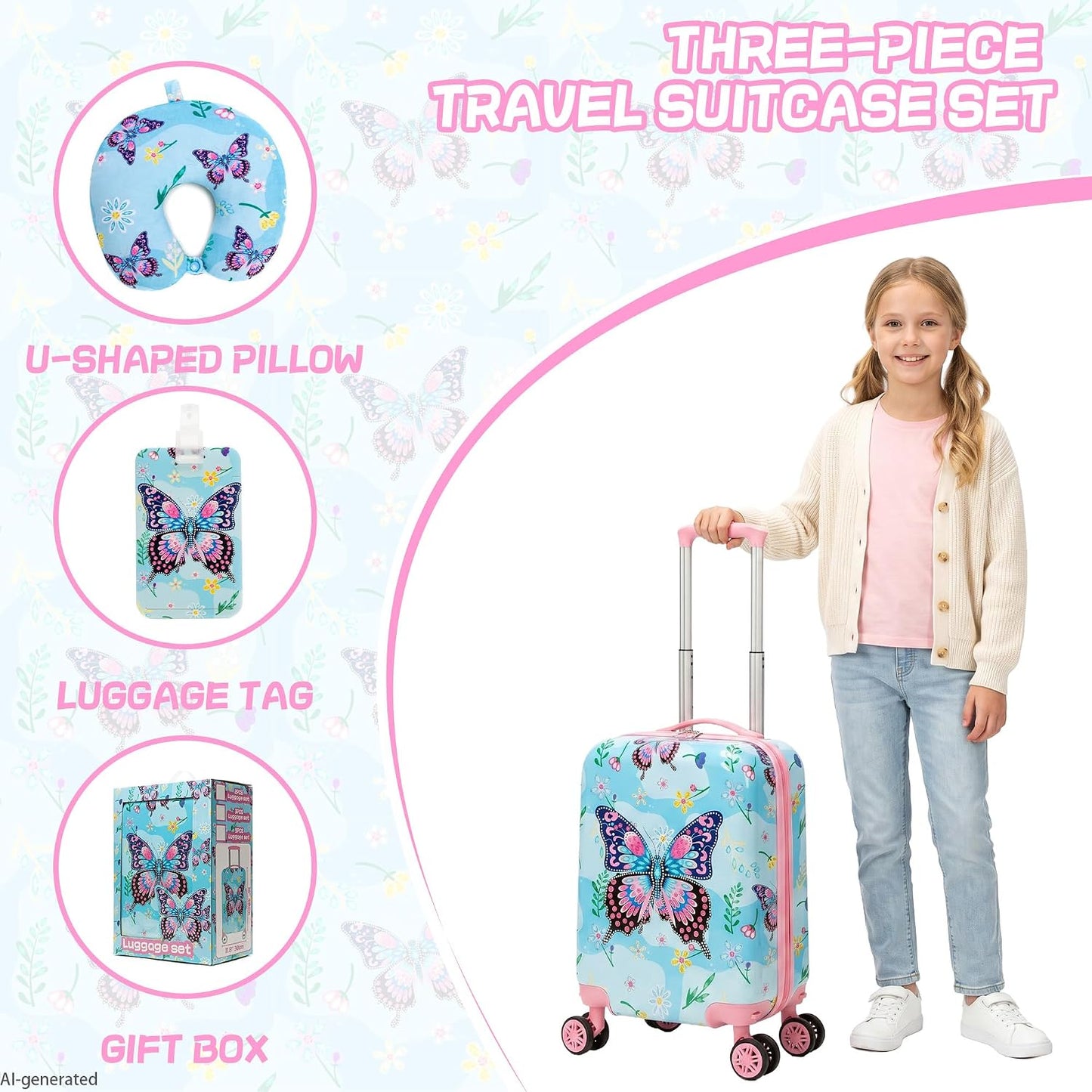 Esteemly Juego de maletas para niños, 5 piezas, equipaje rígido de...