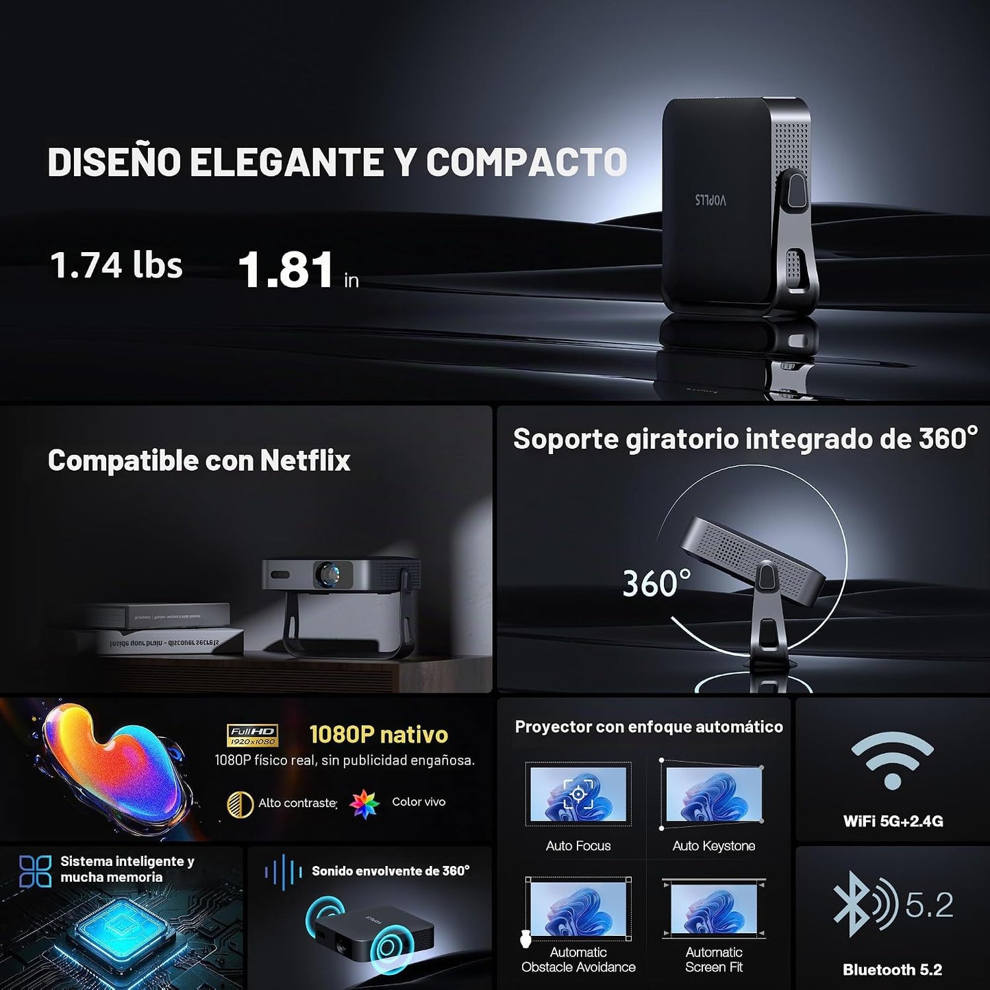 Aplicación con licencia oficial y 1080P nativa: el mini proyector i...