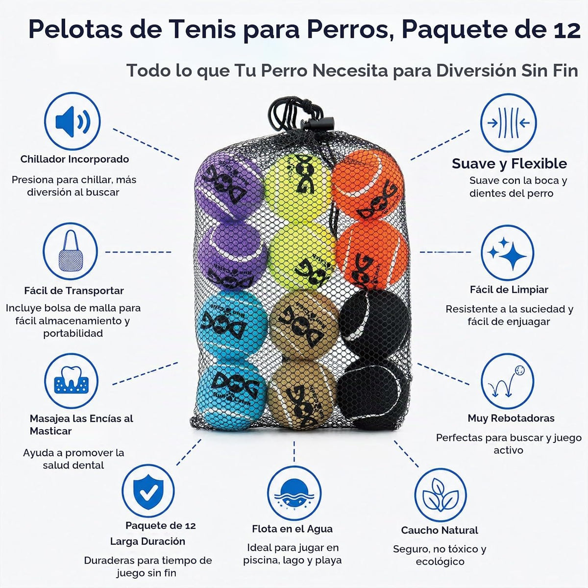 Pelotas de tenis para perros INSUM, paquete de 12 pelotas coloridas...