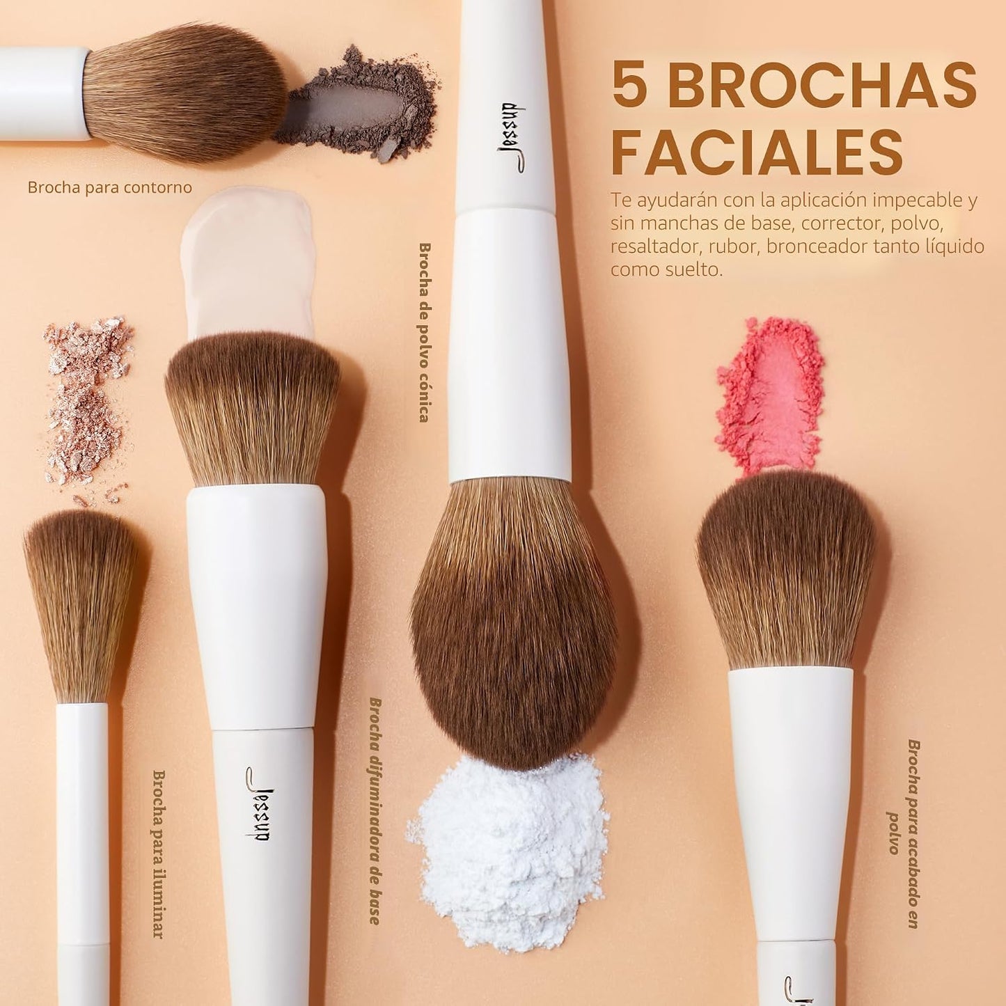 Jessup Juego de brochas de maquillaje, 14 piezas, juego de brochas...