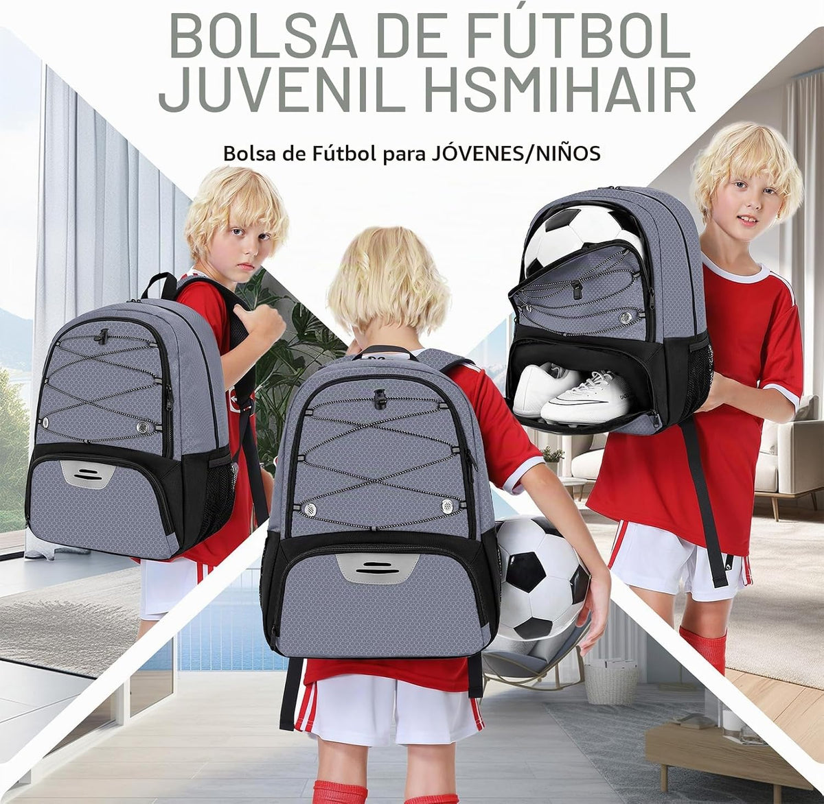 Hsmihair - Mochila de fútbol juvenil - Mochila para fútbol y balonc...