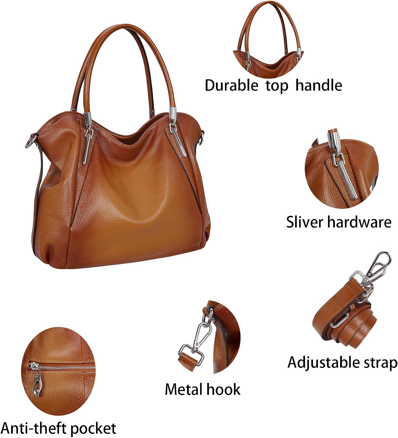 HESHE Bolsos de hombro de cuero para mujer, bolsos de mano, bolsos...