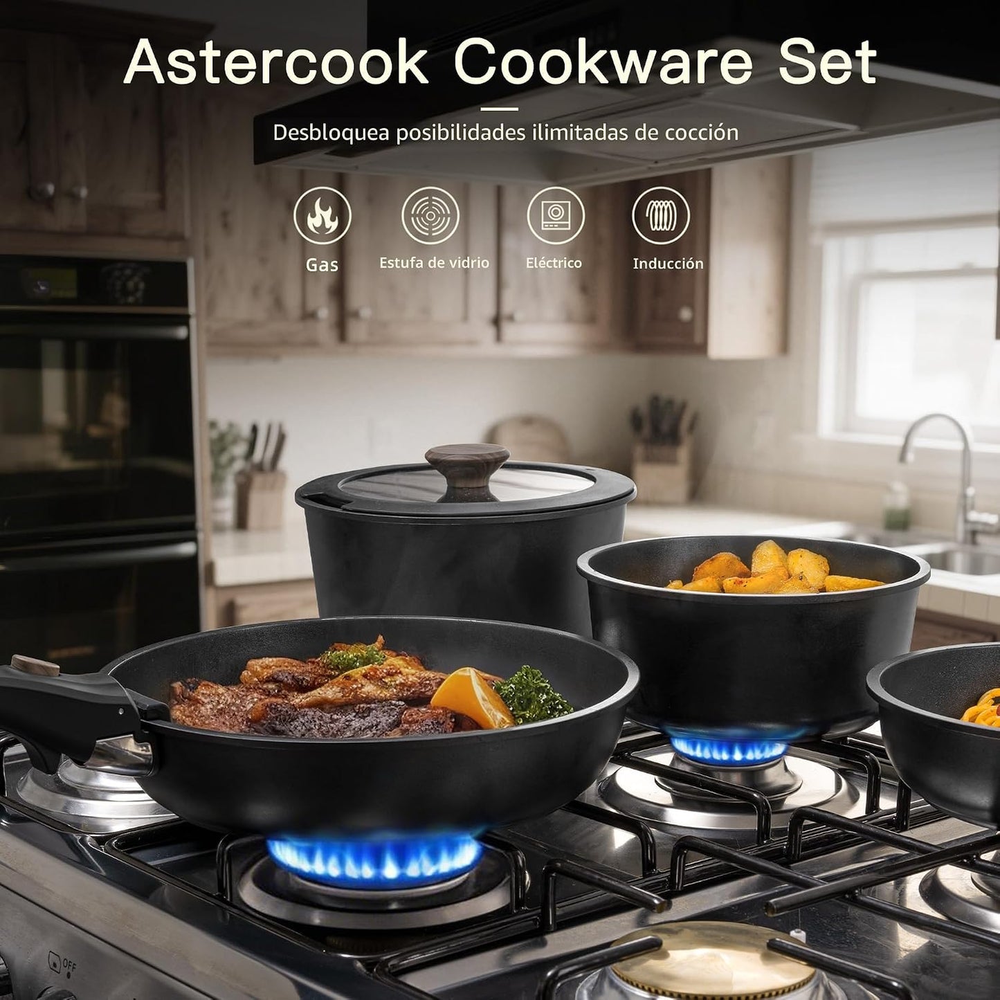Astercook - Juego de utensilios de cocina de cerámica antiadherente...