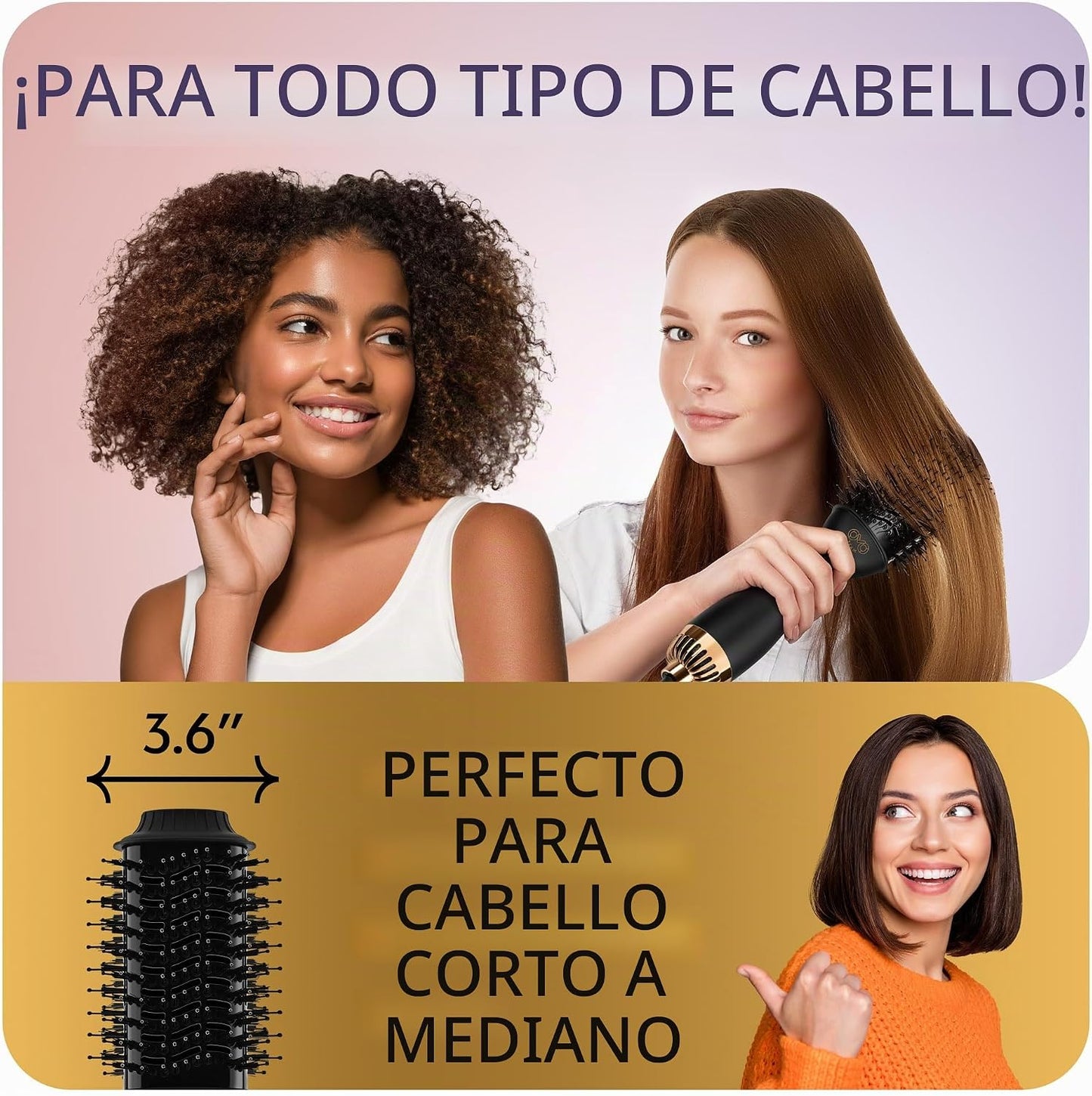 Cepillo secador de pelo profesional, secador y voluminizador dorado...