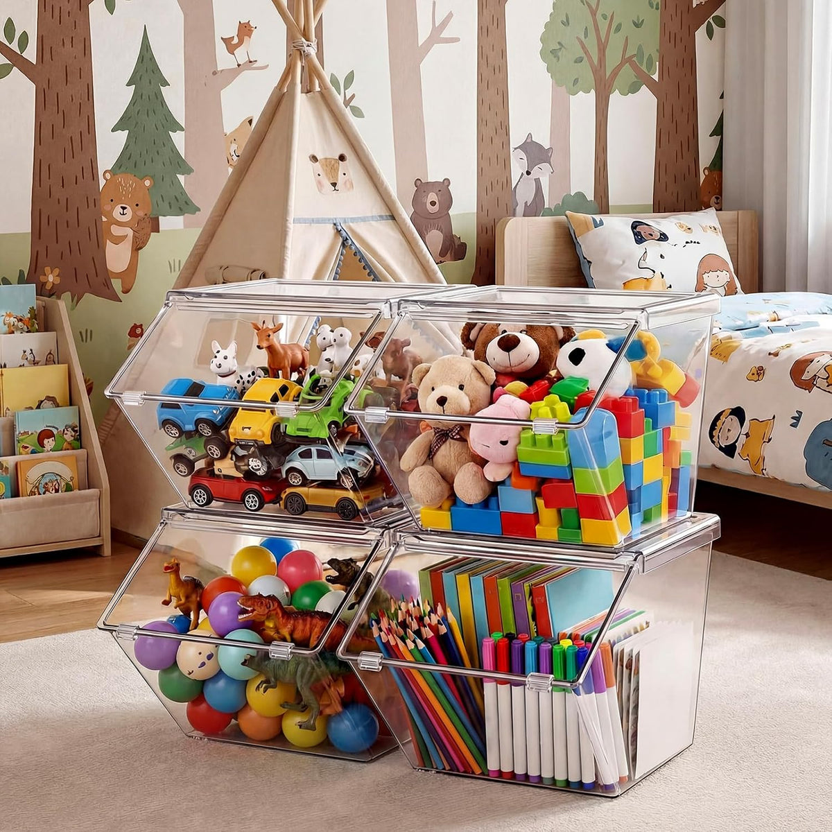 Yerliker - 16 cubos de almacenamiento apilables transparentes con t...