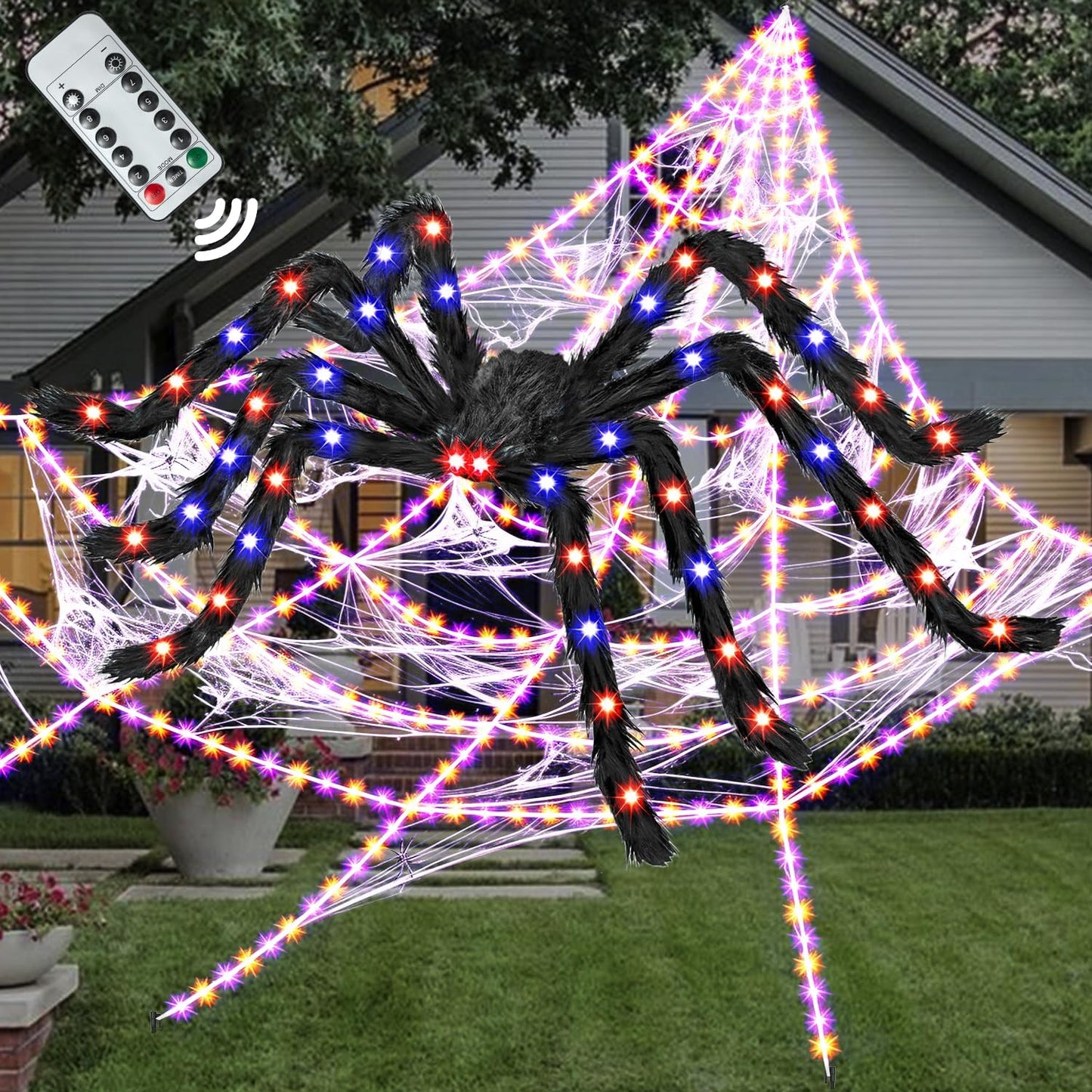 Decoraciones de Halloween Juego de luces de araña y telaraña ilumin...