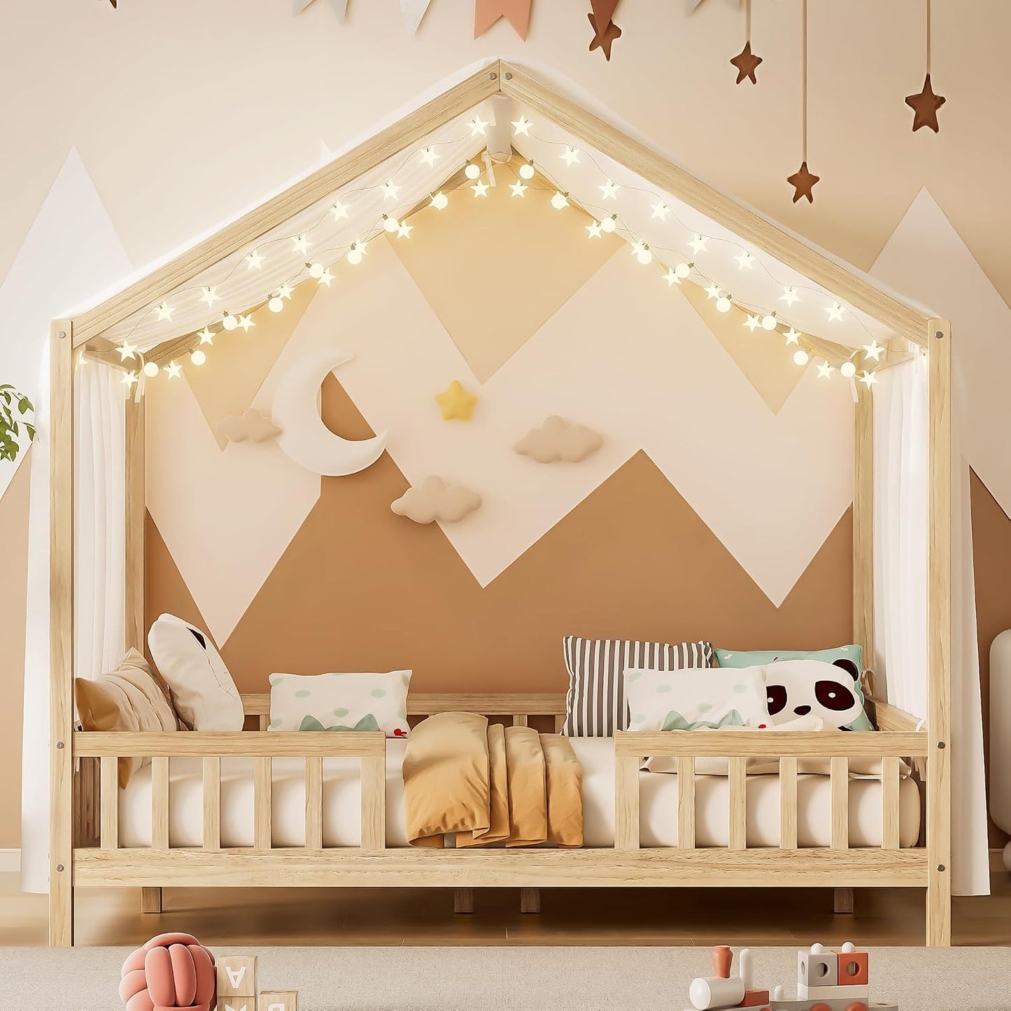 Bellemave Estructura de cama completa con toldo, cama Montessori, c...