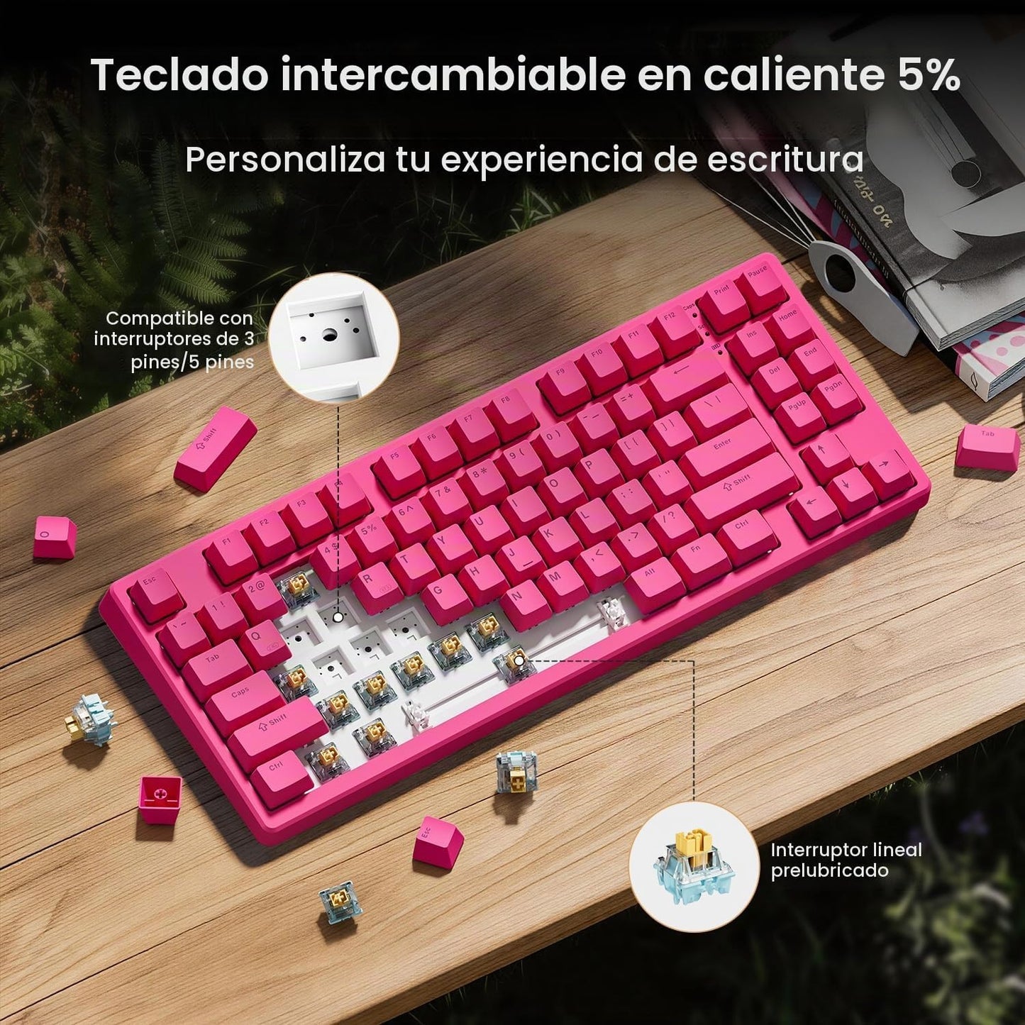 Kisnt KN85 Teclado mecánico silencioso inalámbrico, diseño del 75%,...