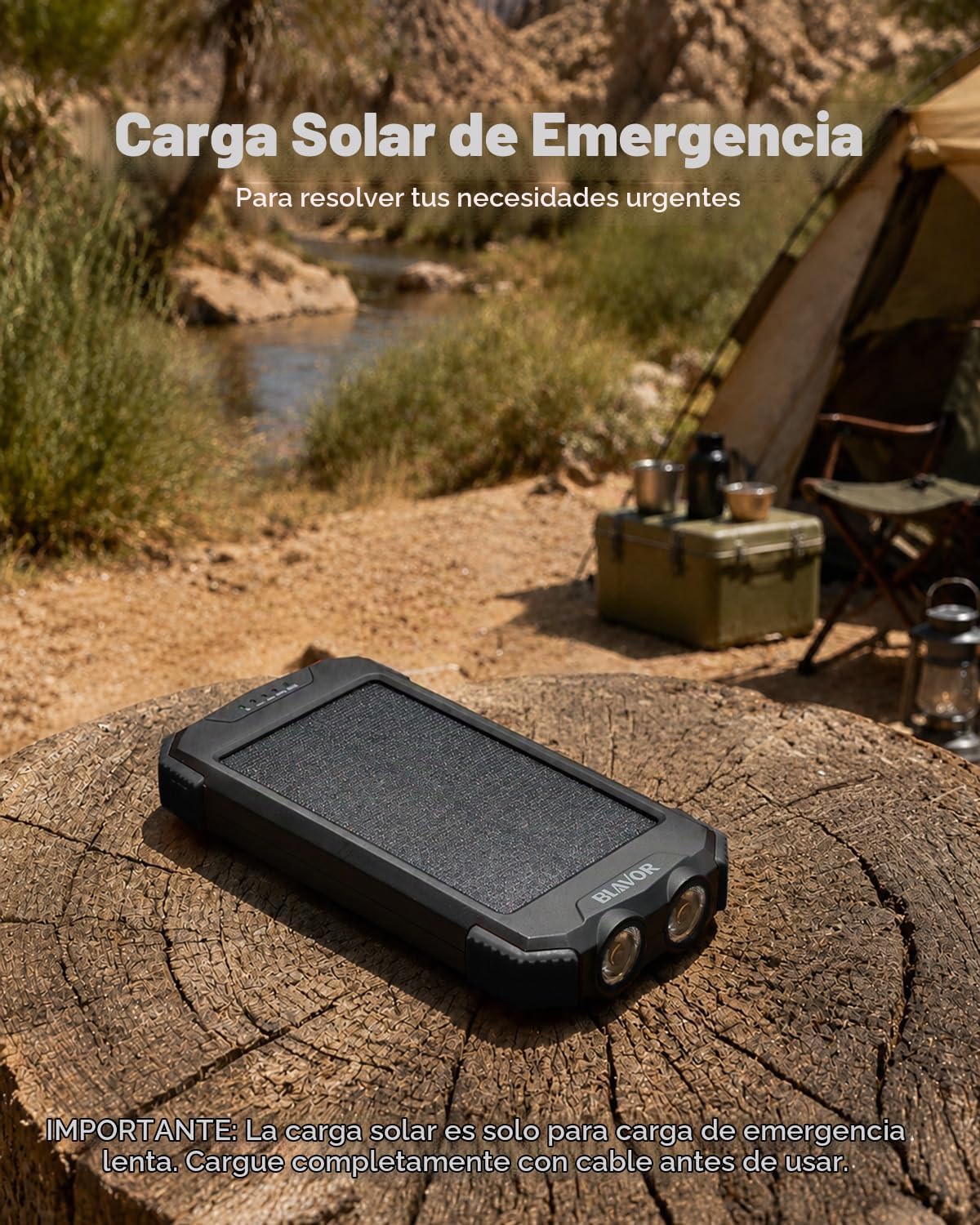 Blavor - Paquete de batería externa solar, cargador inalámbrico Qi...