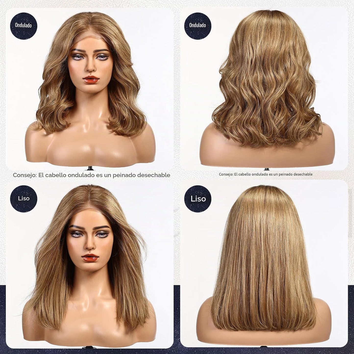 Pelucas Starluck de pelo humano con encaje frontal para mujeres, ma...