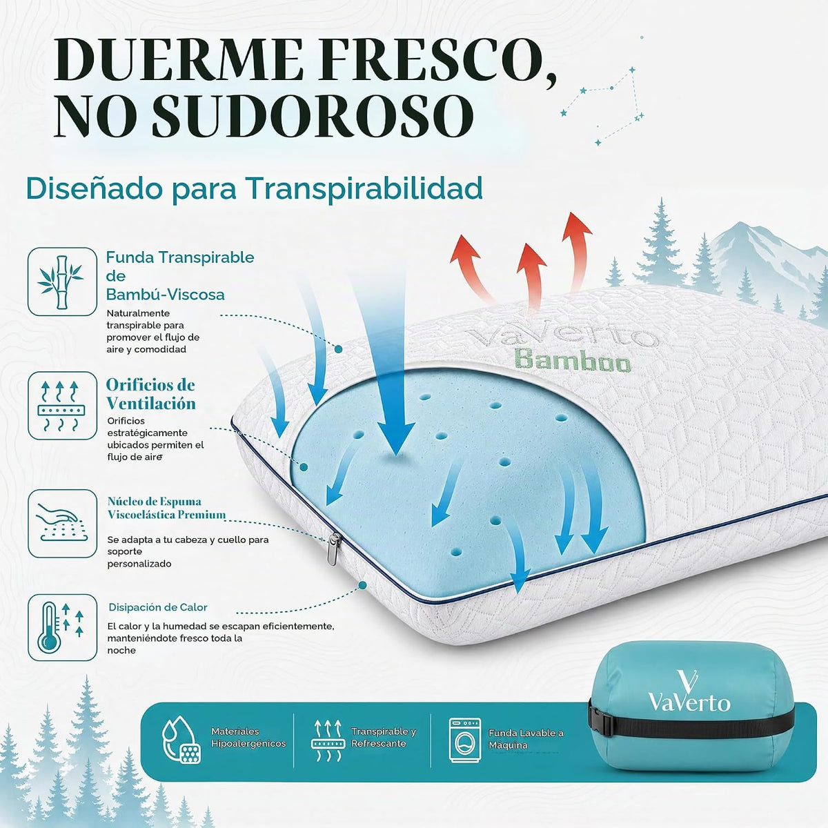 Vaverto Almohada pequeña de espuma viscoelástica para camping, paqu...