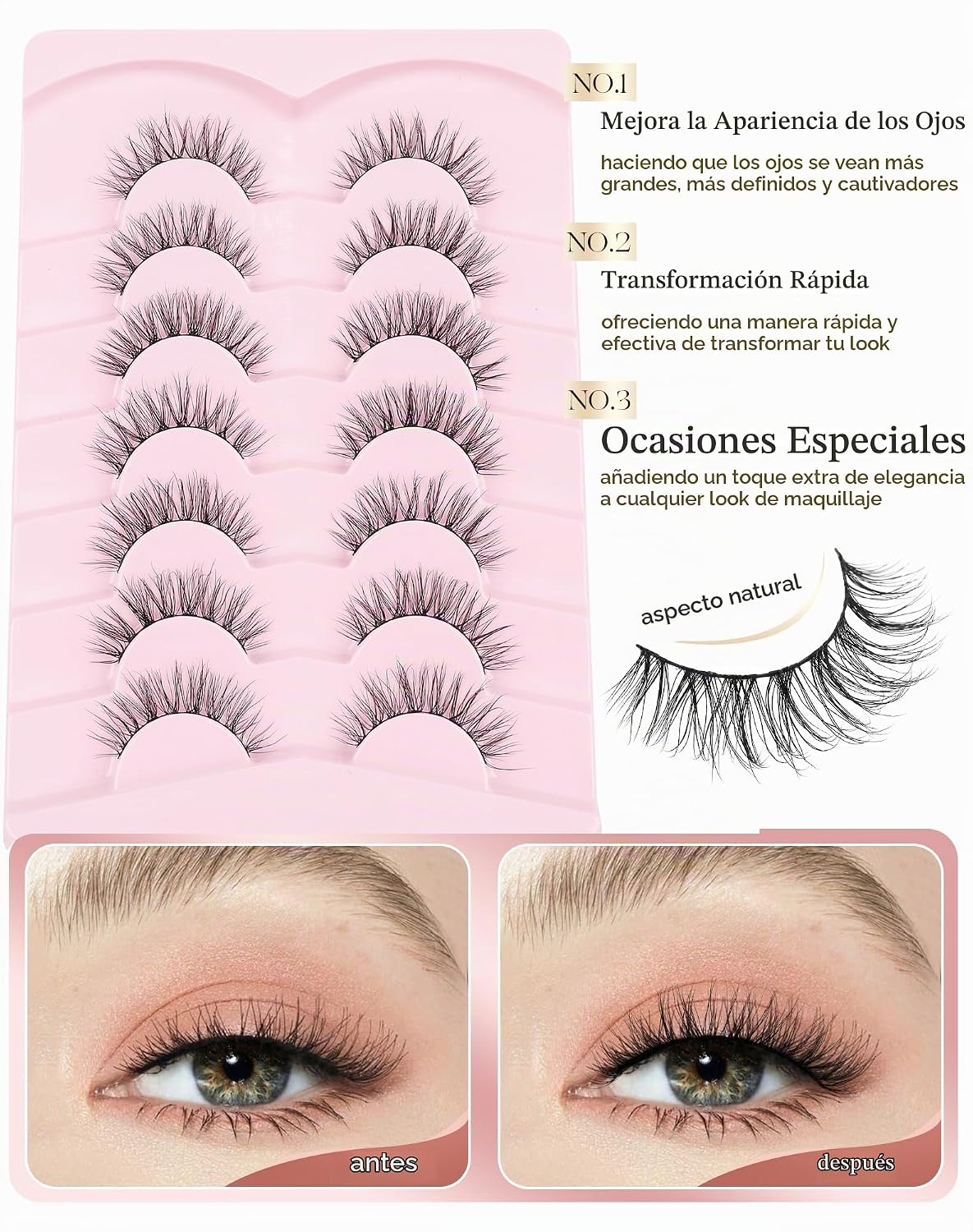 Onlyall Pestañas postizas naturales con forma de abanico, pestañas...