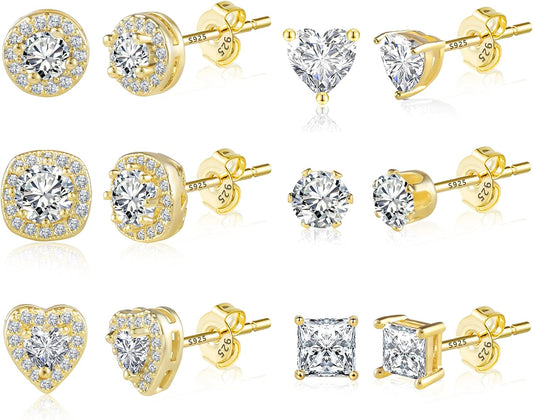 ALEXCRAFT Aretes de tuerca de plata de ley para mujeres y niñas, ci...