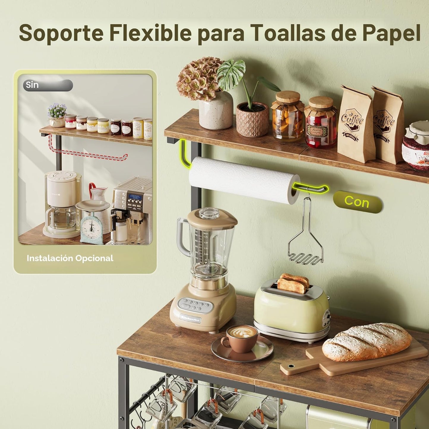 Huuger Estante para panaderos de 4 niveles con toma de corriente re...
