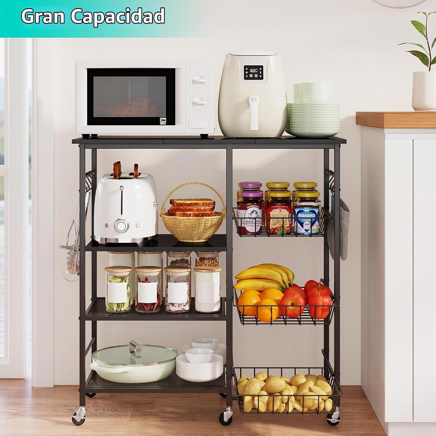 HapiRm Carrito de cocina con ruedas para microondas, soporte de mes...