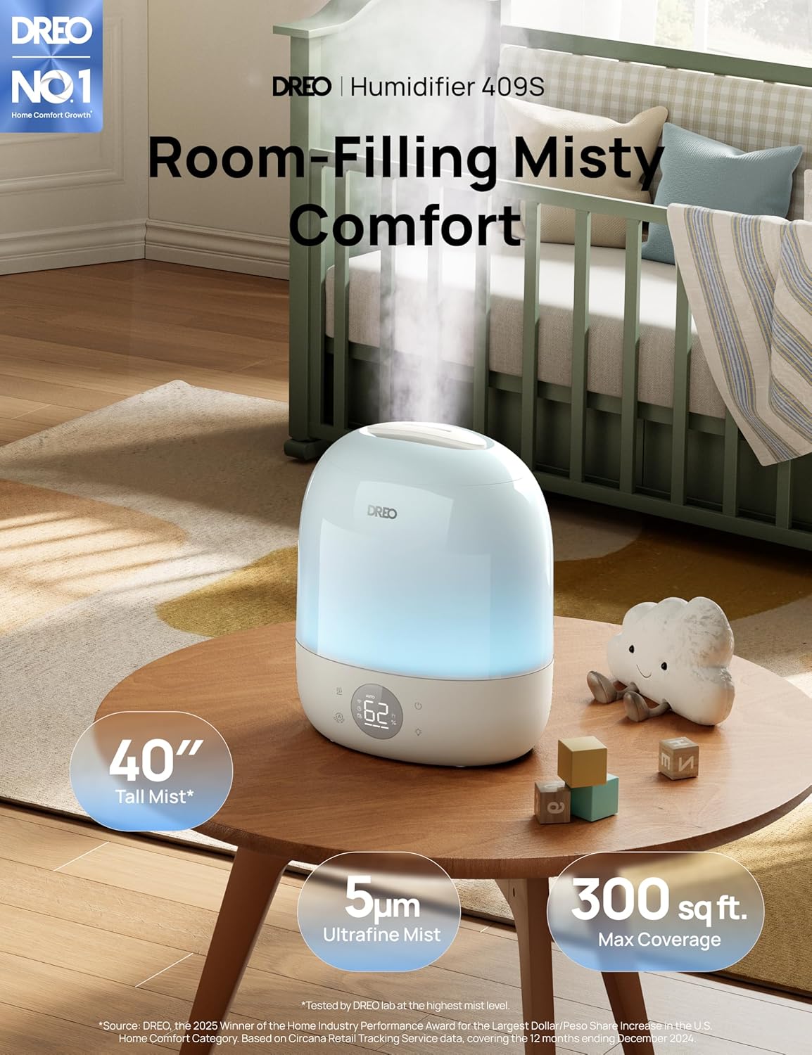DREO Humidificadores inteligentes para dormitorio de bebé, 30H y 28...