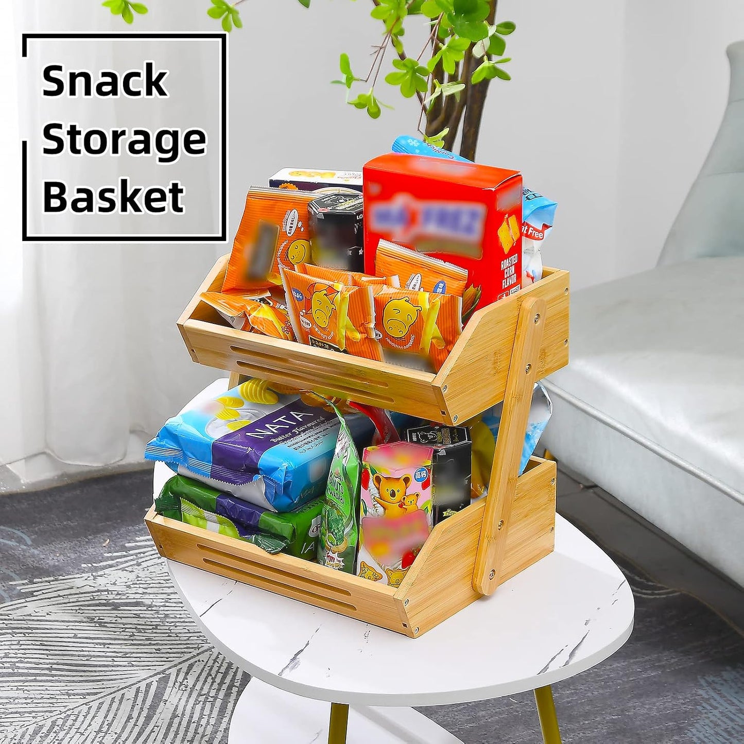 VIKEYHOME Cesta de frutas, canasta de frutas de 2 niveles de bambú...