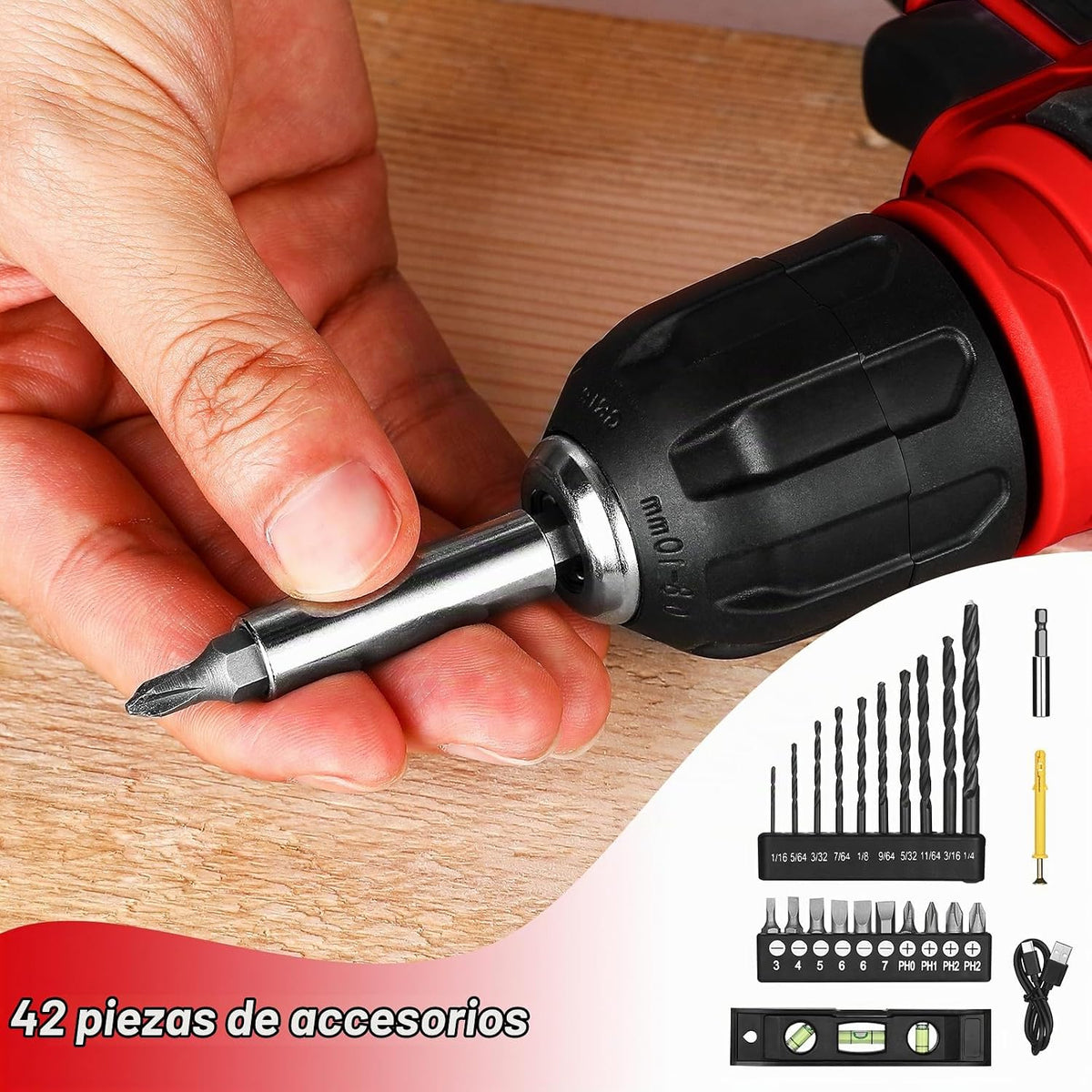 Taladro inalámbrico DEKOPRO de 8V, juego de taladro con mandril sin...
