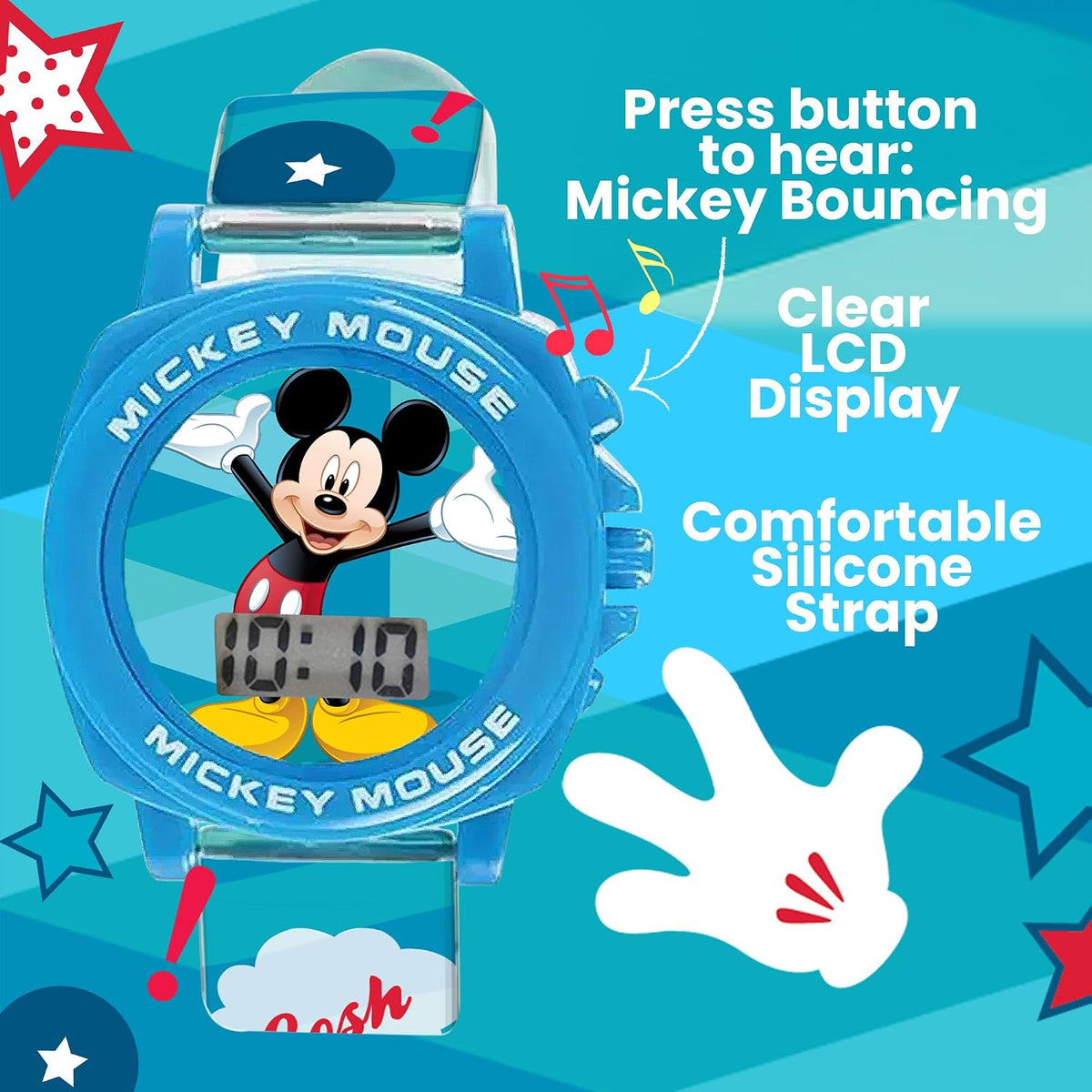 Disney Mickey Mouse - Reloj para niños con pantalla LCD transparent...