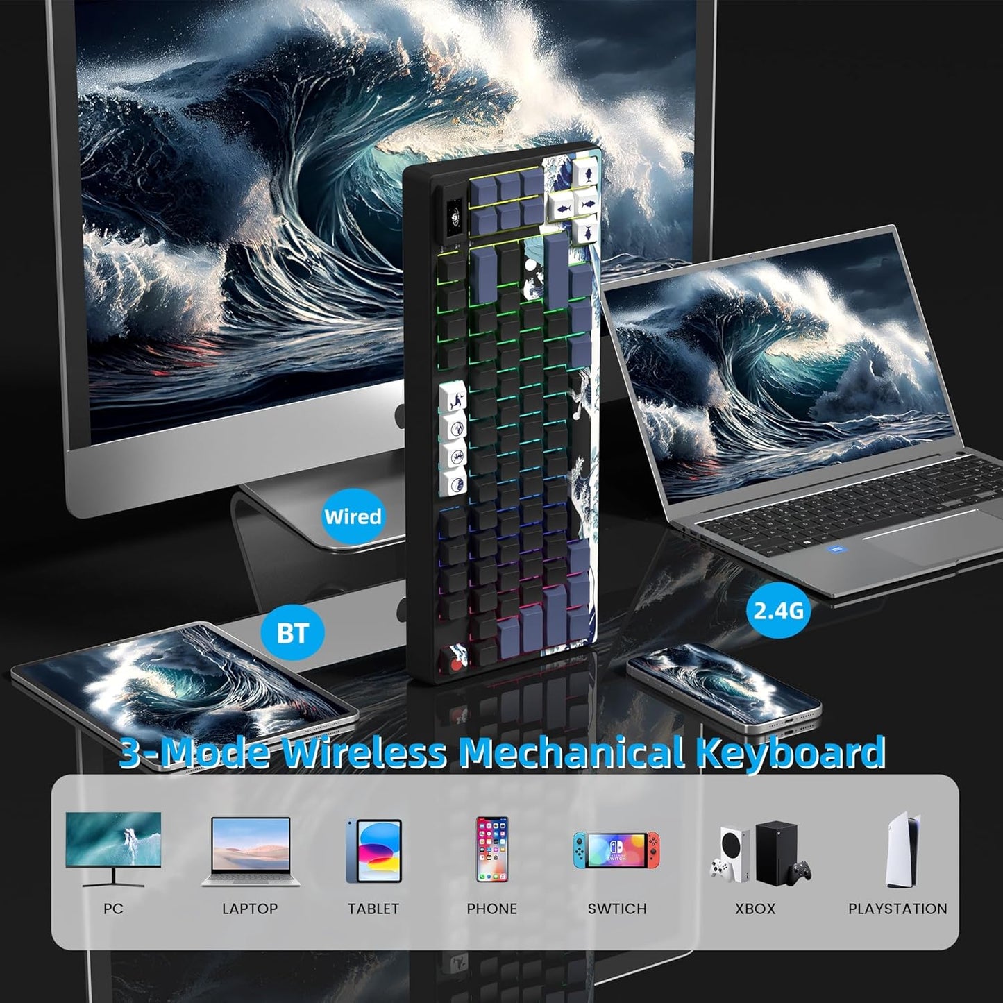 Womier Teclado Mecánico Inalámbrico 75% con Pantalla Multimedia a C...