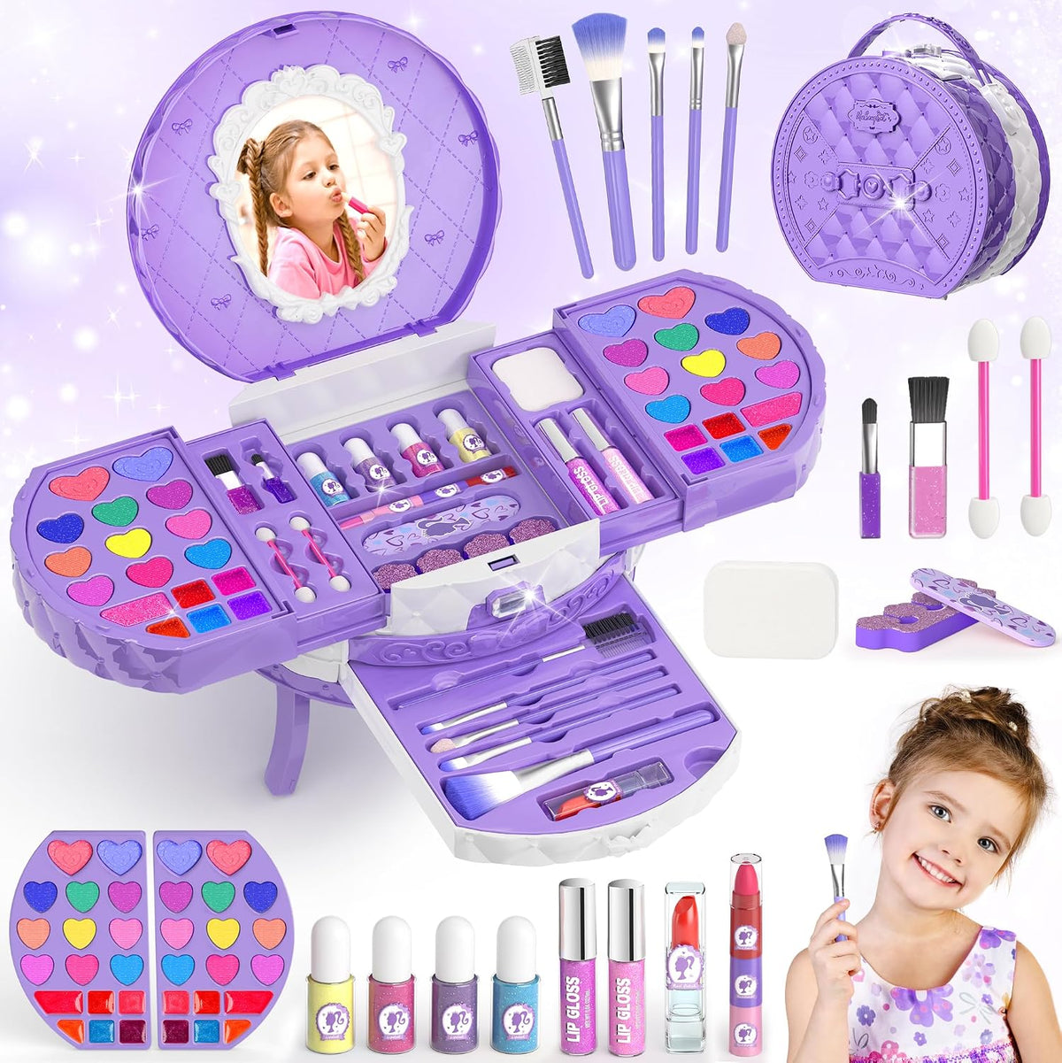 Juego de maquillaje para niños, 59 piezas, cosméticos auténticos la...