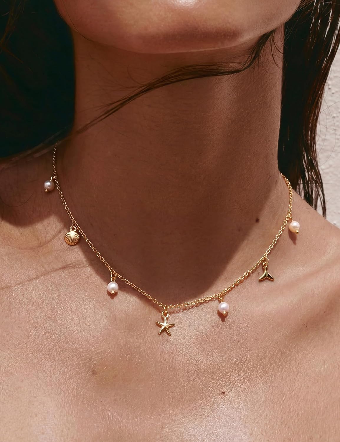 LOYALLOOK Collar de estrella de mar de concha para mujer, chapado e...
