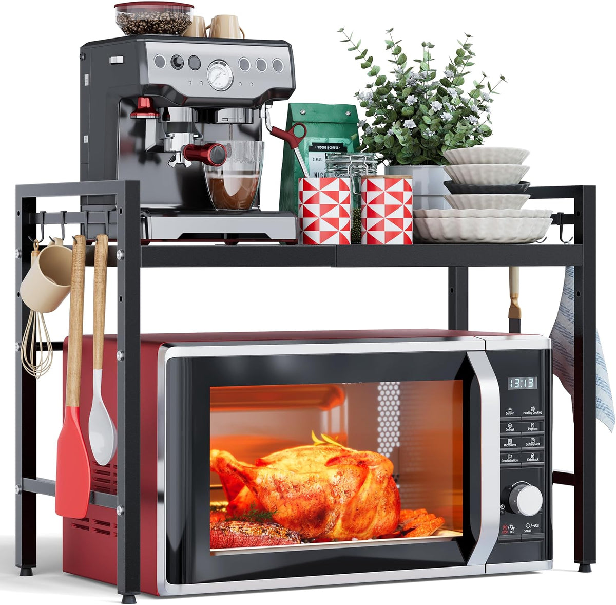 NETEL Soporte extensible para microondas, estante organizador de 2...