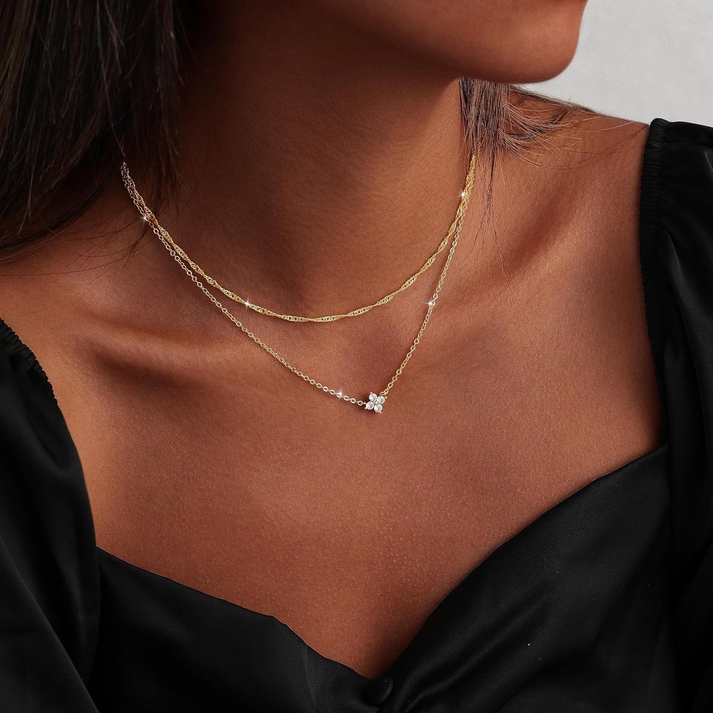 MIDEEO Collares en capas de oro para mujer, chapado en oro de 14 qu...
