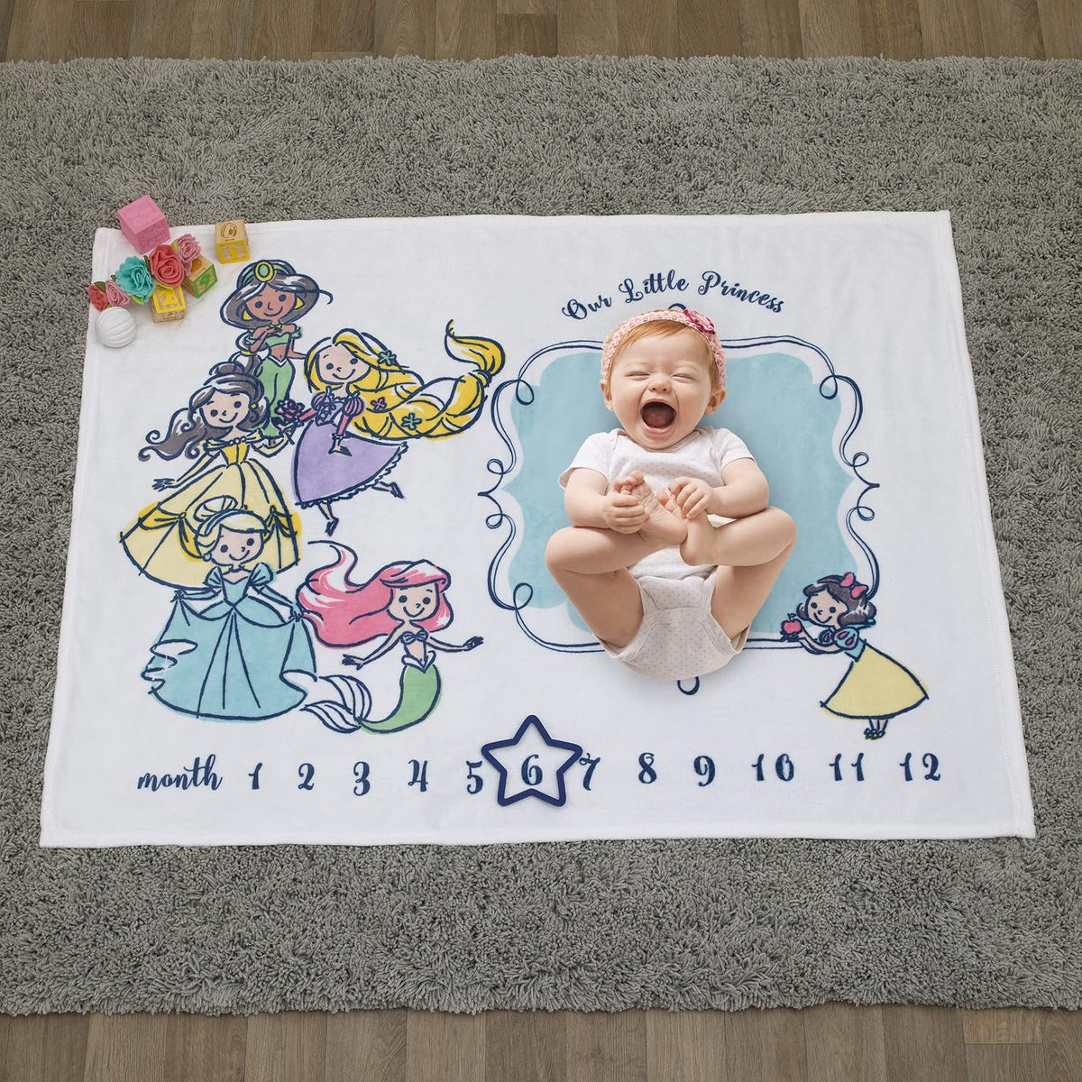 Manta mensual para bebé supersuave de Disney Princess en blanco, ro...