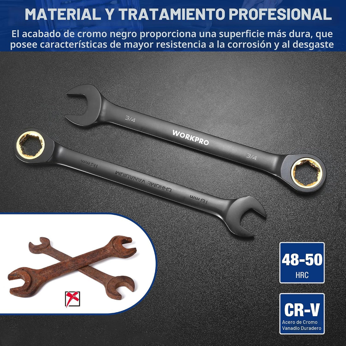 WORKPRO - Juego de 22 llaves de trinquete, con dientes antideslizan...