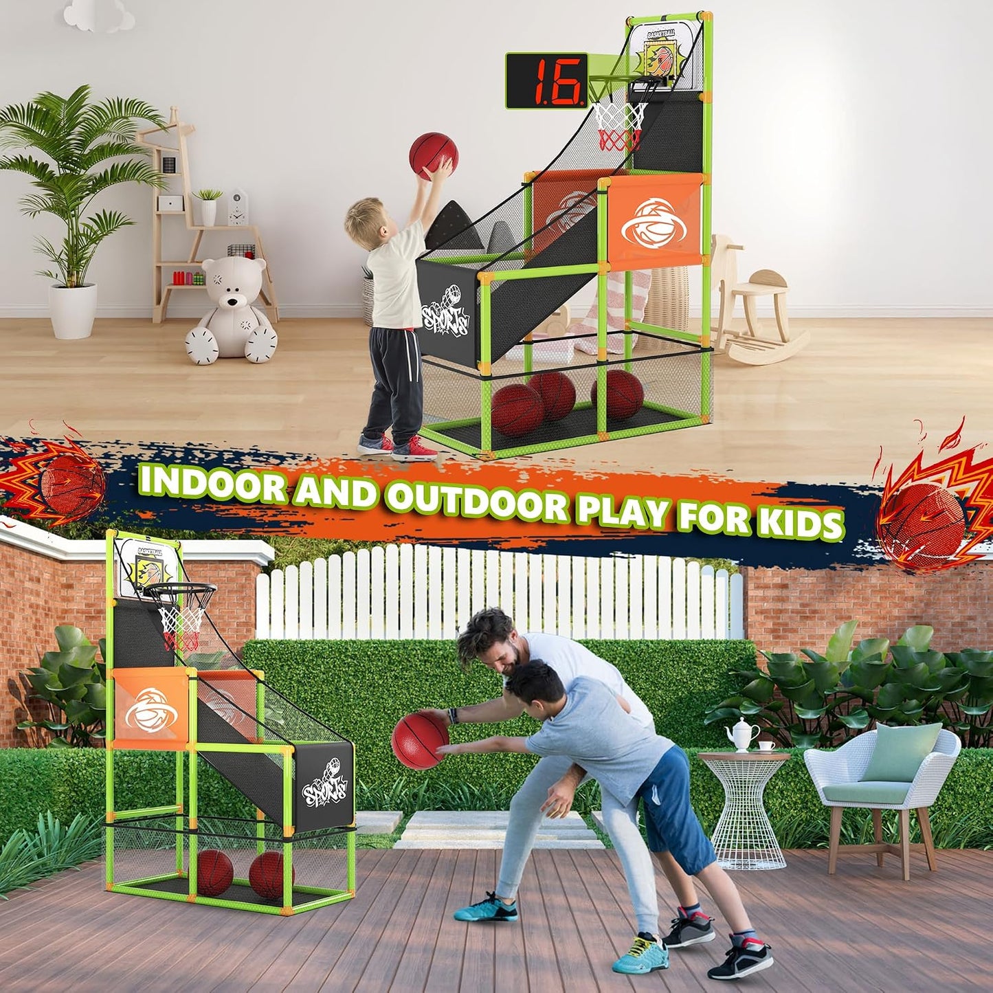 Juego de baloncesto arcade con marcador electrónico y luz LED: jugu...
