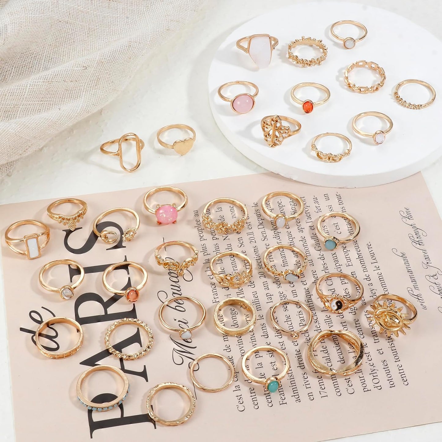 Subiceto Juego de 70 anillos de nudillos de cristal vintage para mu...
