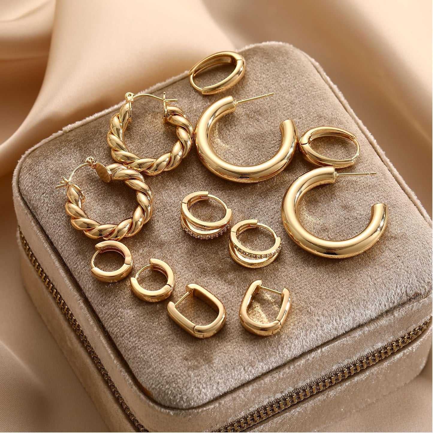 Juego de 9 pares de aretes pequeños tipo aro huggie de oro\/plata p...