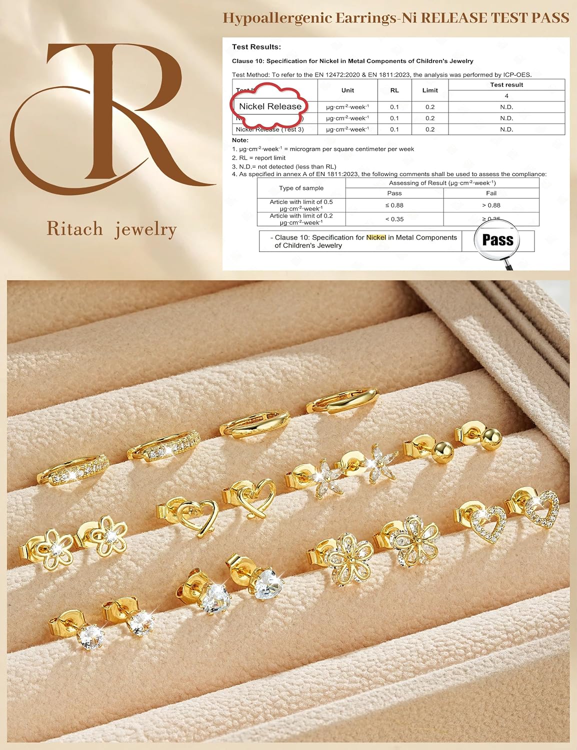 Juego de aretes pequeños de oro para mujer, chapados en oro de 14 q...