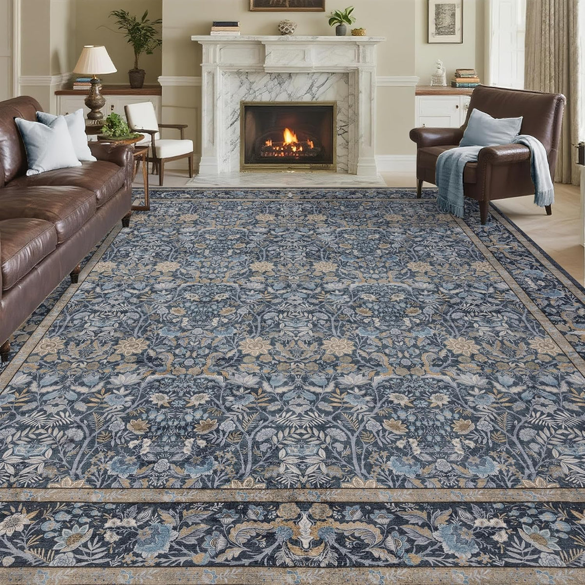 Ruicharm Alfombra lavable para sala de estar: Alfombra bohemia flor...