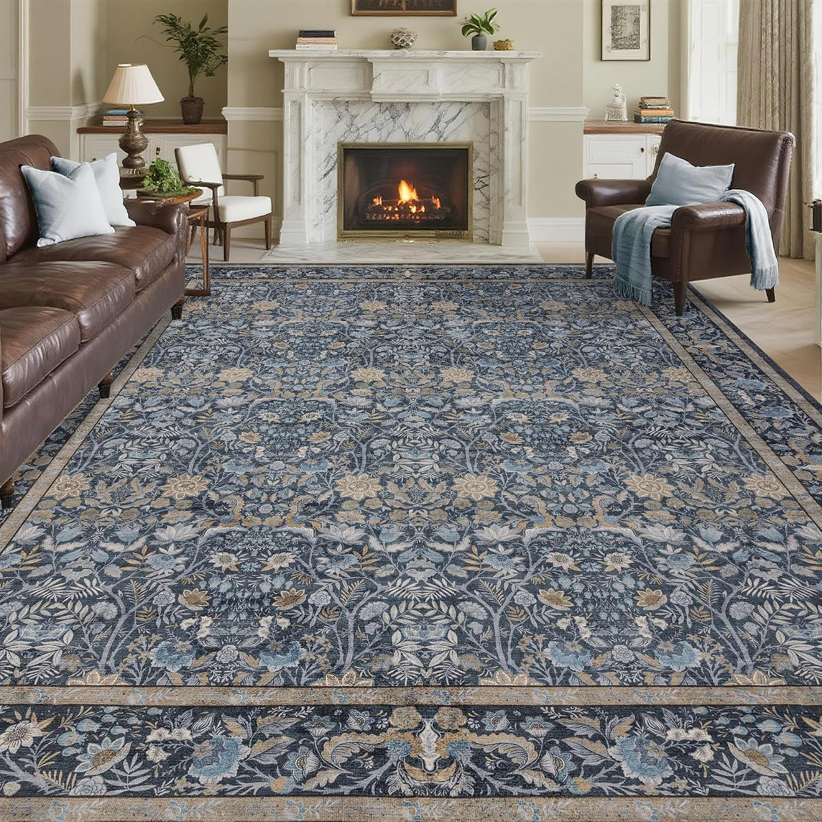 Ruicharm Alfombra lavable para sala de estar: Alfombra bohemia flor...