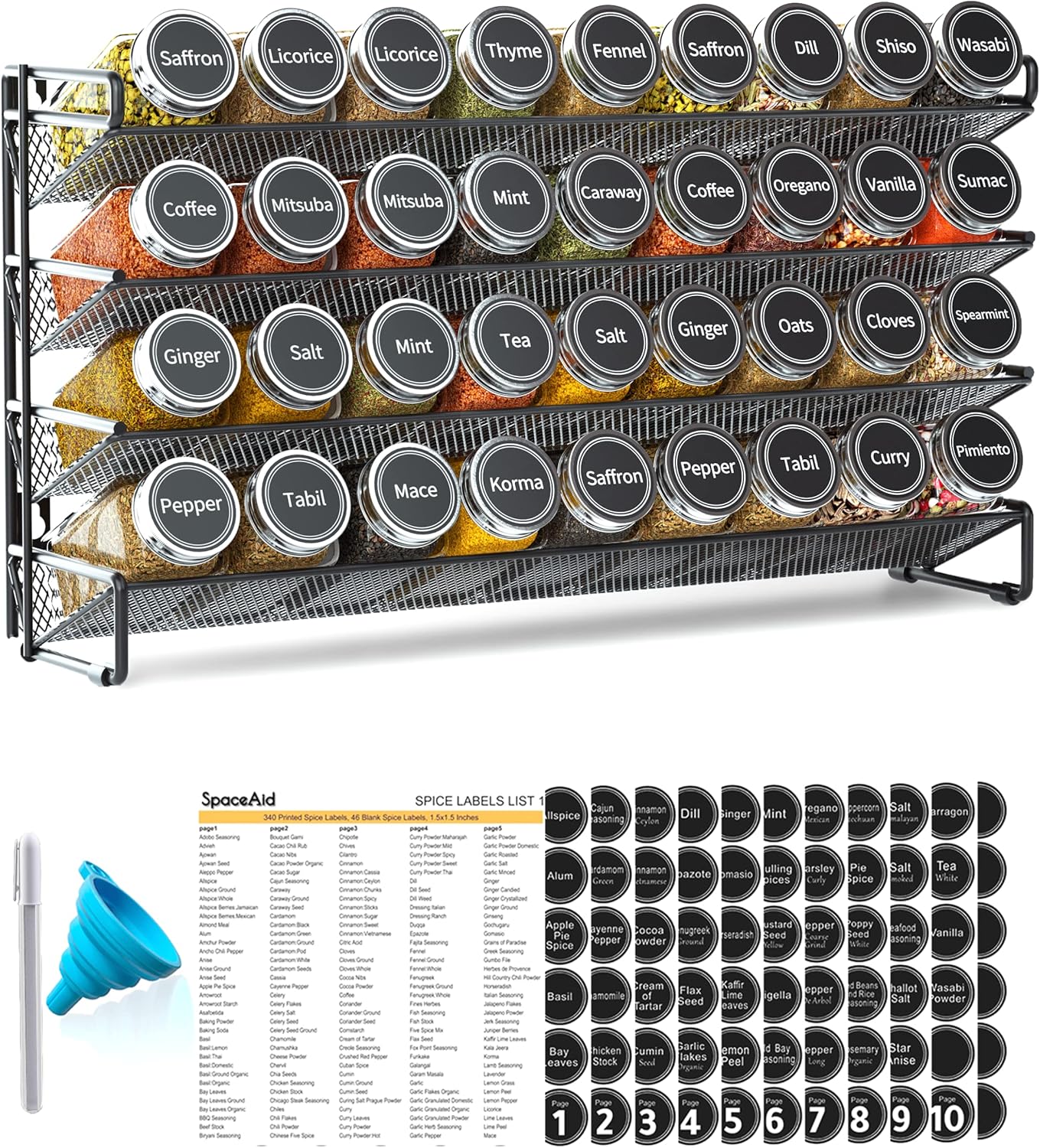 SpaceAid - Organizador de especias con 36 tarros de especias, 386 e...