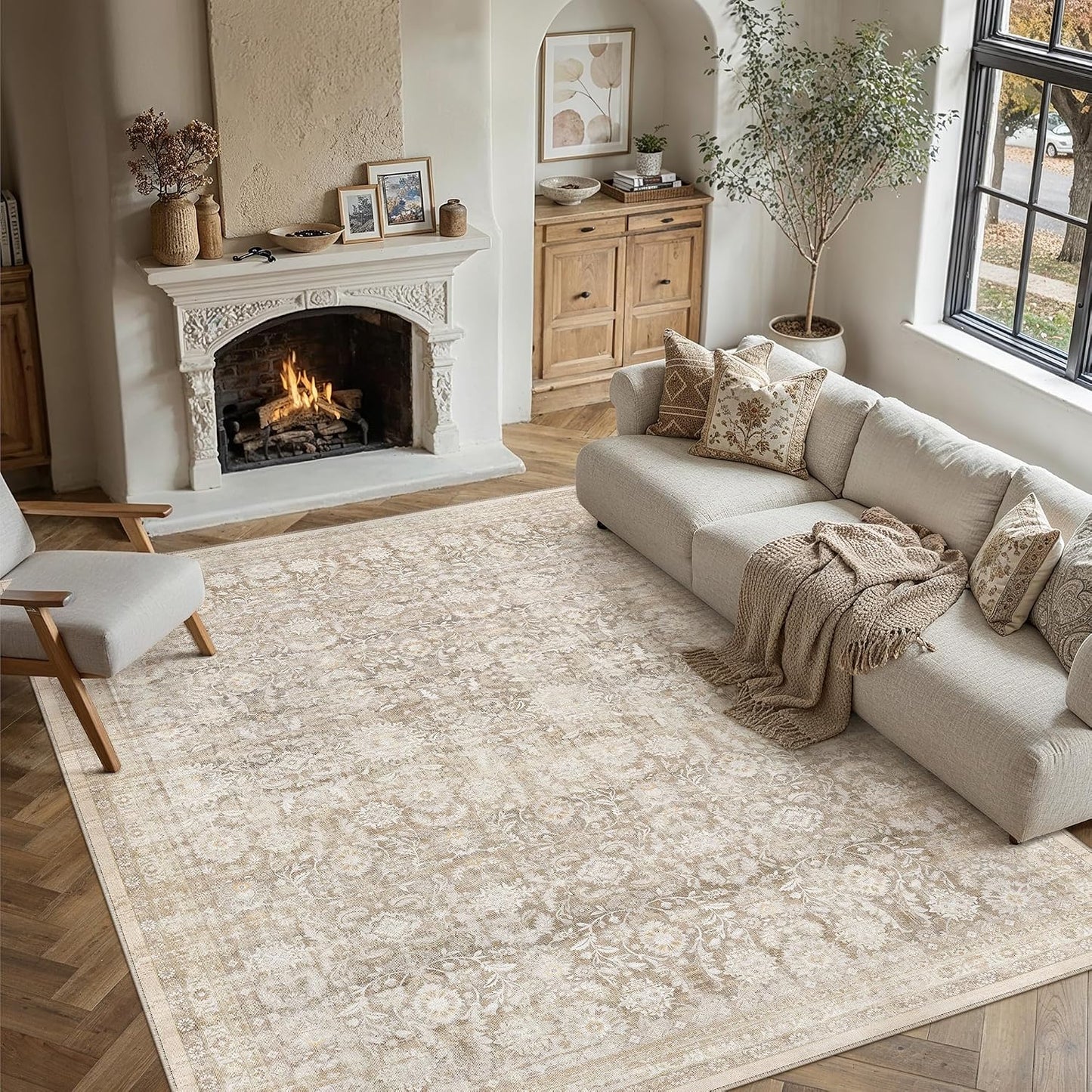WondRg 8 x 10 Beige Lavable Alfombra Neutra para Área de la Sala de...