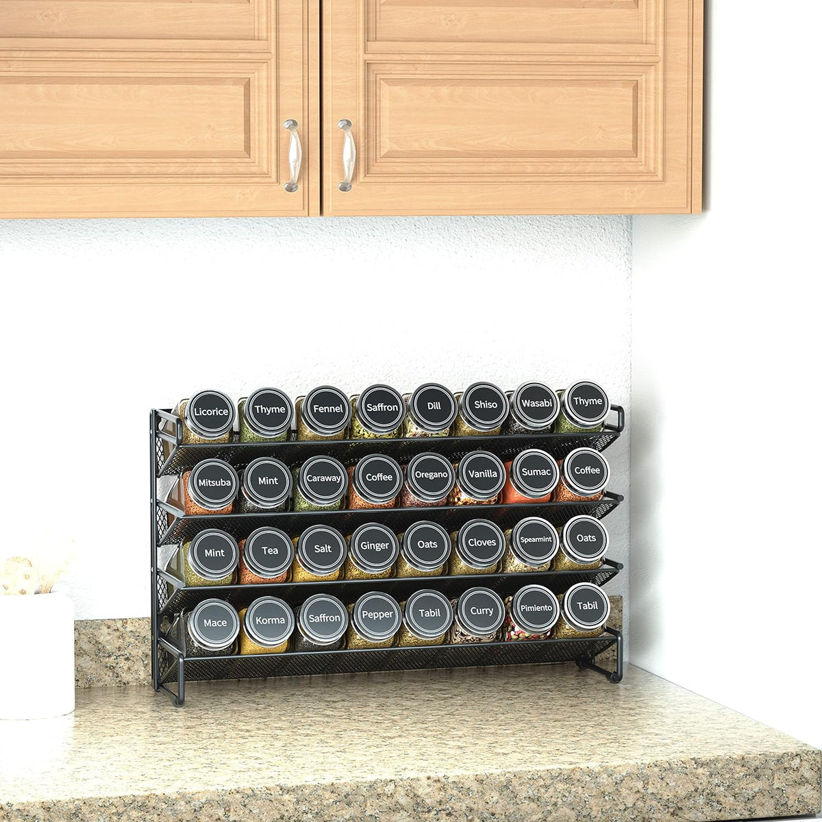 Organizador de especias SpaceAid con 32 tarros de especias, 386 eti...