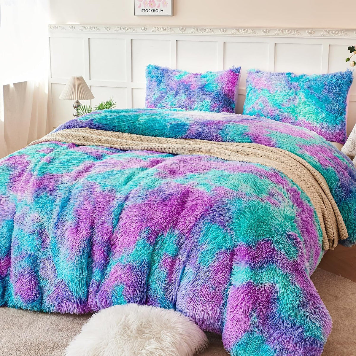 PERFEMET Juego de ropa de cama de pelo esponjoso para niñas tamaño...