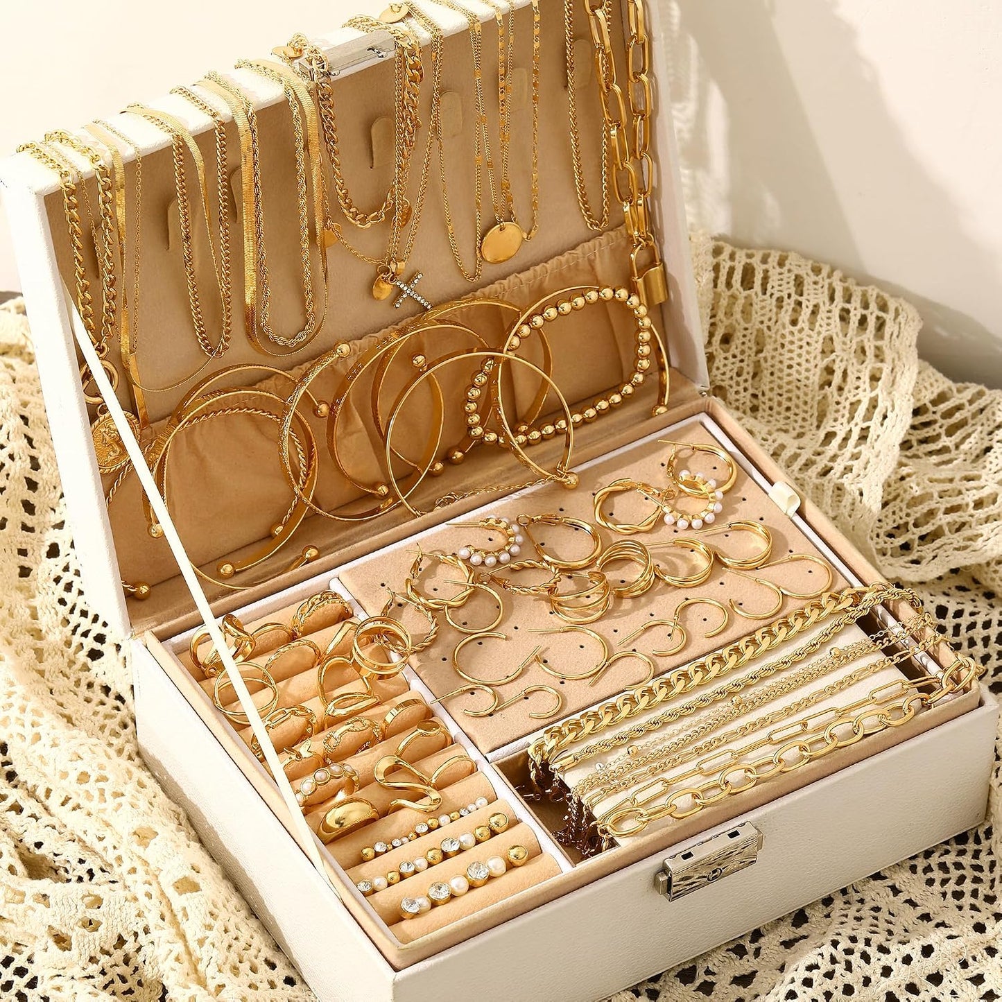 FAXHION Juego de joyas de oro para mujer, 68 piezas, con 7 collares...
