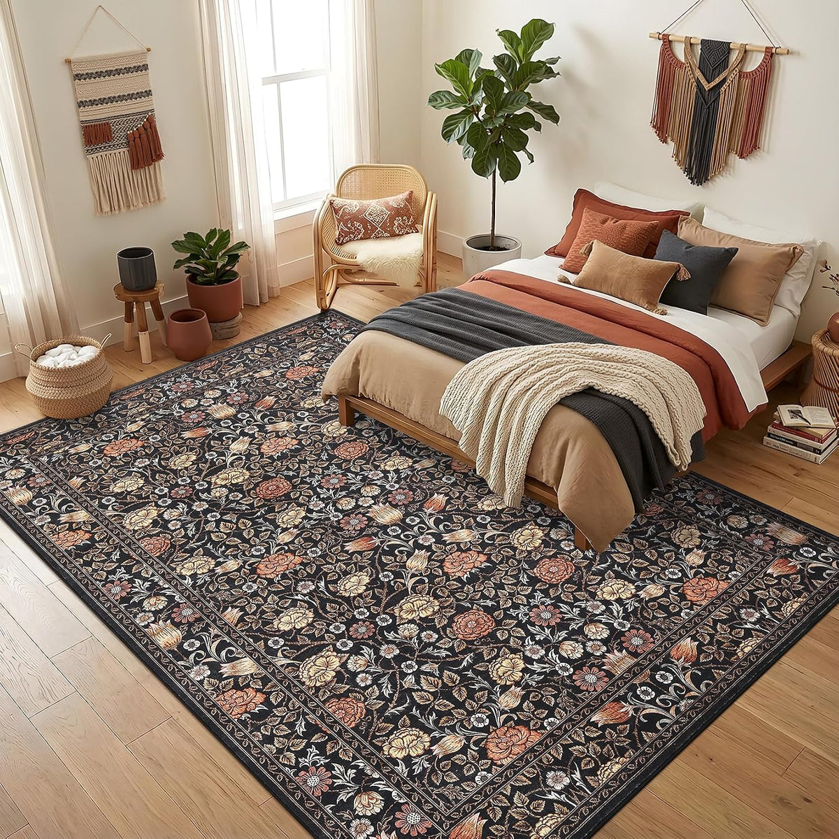 GarveeHome Alfombra Vintage Floral Lavable Marrón de 8x10 pies para...