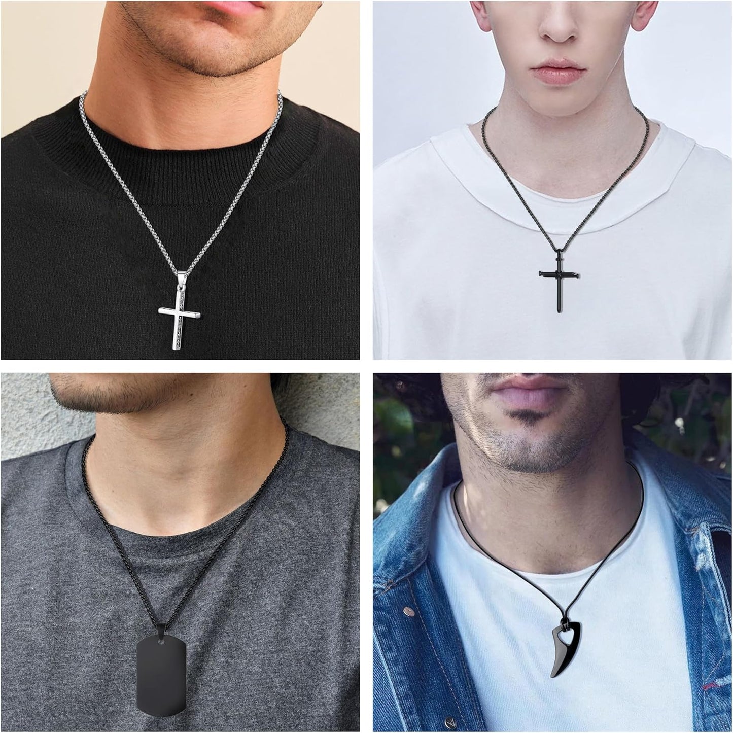 MAIBAOTA Juego de 8 collares para hombre, collar de acero inoxidabl...