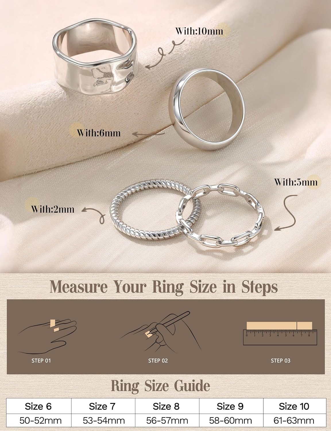 FIASASO Juego de 4 Anillos Gruesos Apilables para Mujer, Anillos Ch...
