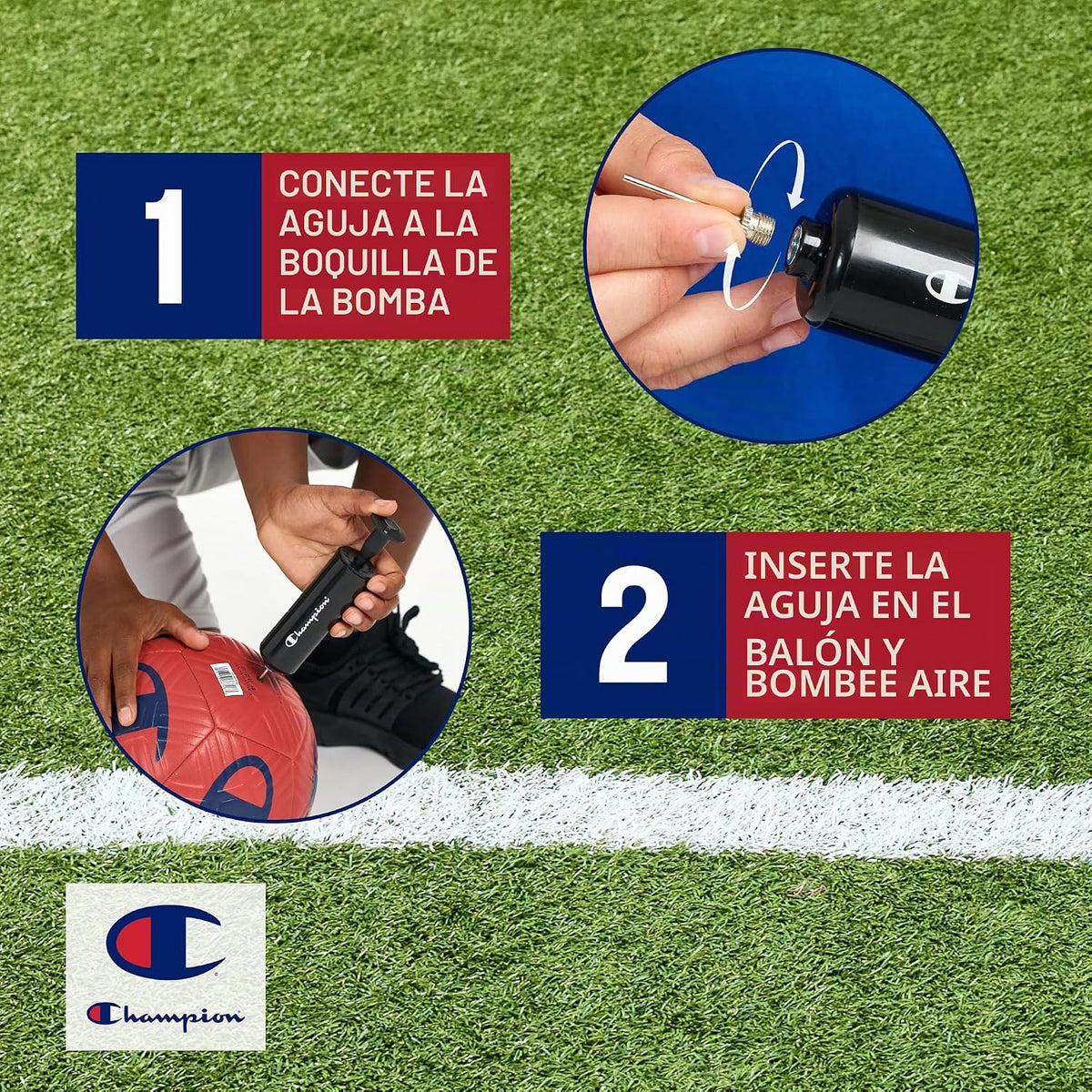 Champion Playmaker Logo Balón de fútbol desinflado con bomba, balón...