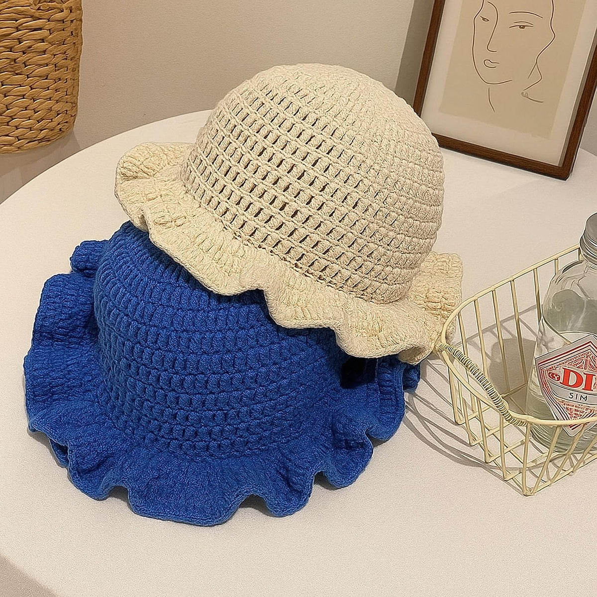 Ahouws Sombrero de Crochet para Mujeres, Gorra de Cubo a la Moda, G...