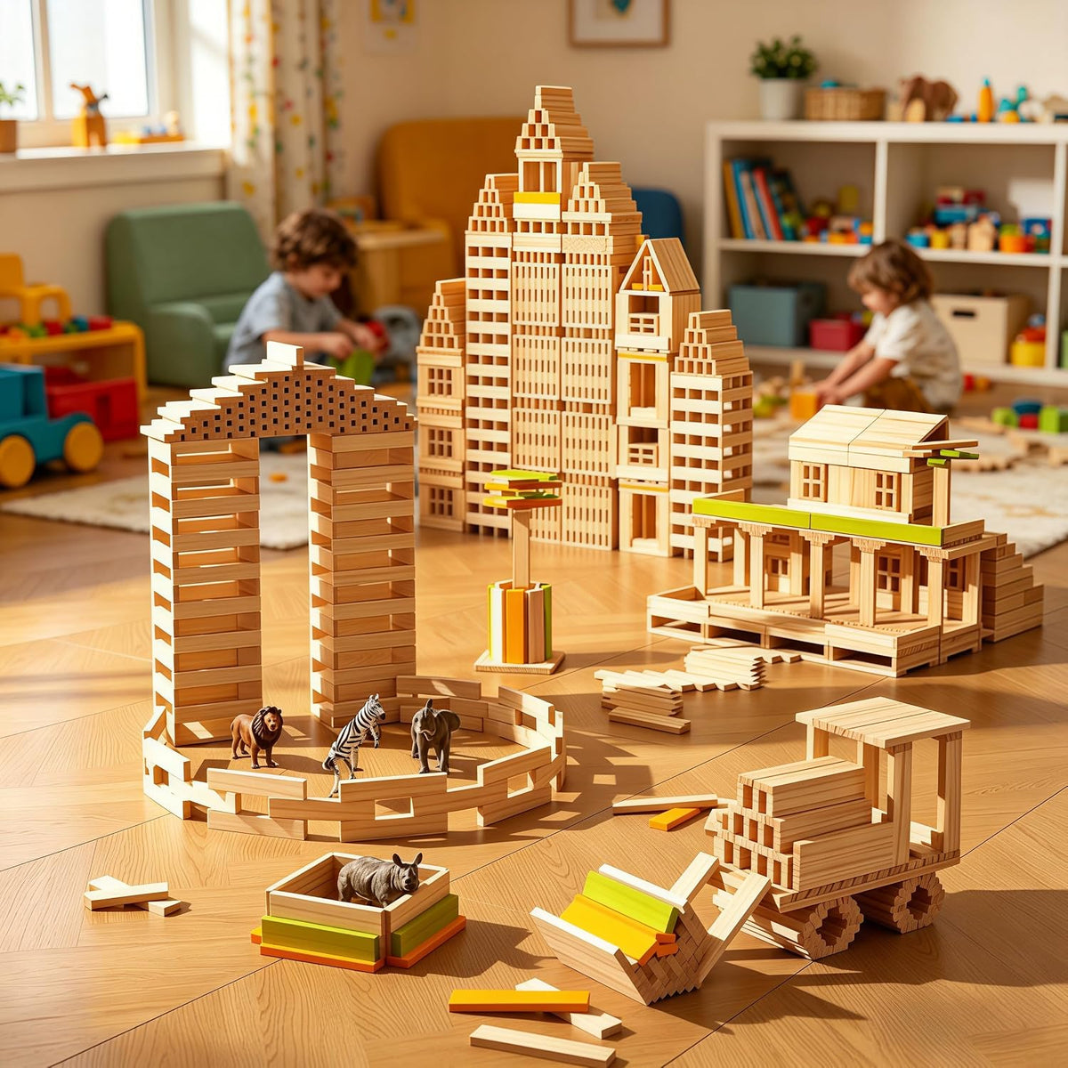 Juego de 300 tablones de construcción de madera natural prémium par...