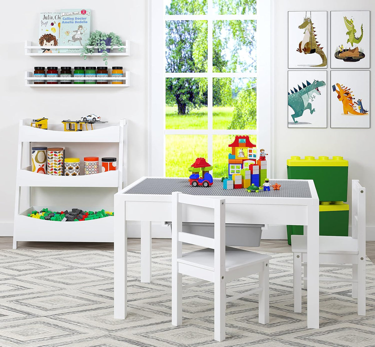 UTEX KIDS Mesa de actividades grande 2 en 1 para niños con almacena...
