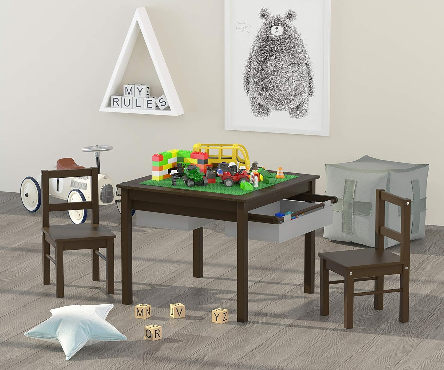 UTEX Juego de mesa de construcción para niños 2 en 1 de madera con...