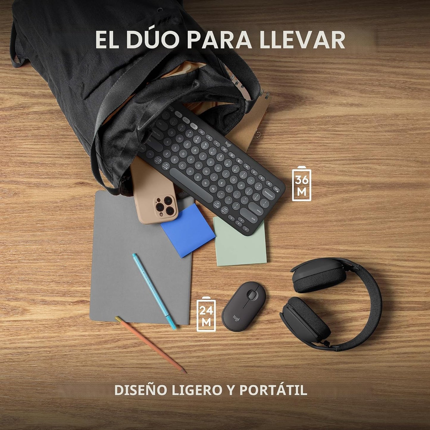 Logitech Pebble 2 Combo de teclado y mouse inalámbricos silenciosos...